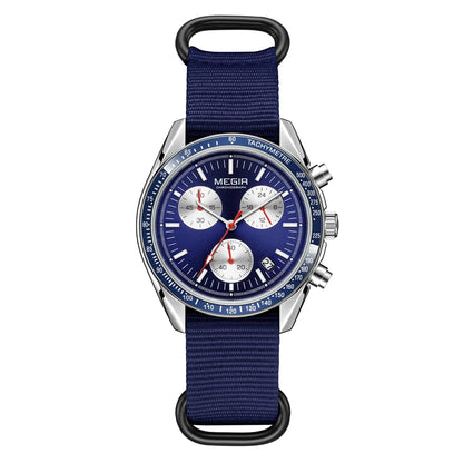 Reloj cronógrafo de cuarzo con correa de nylon azul resistente al agua