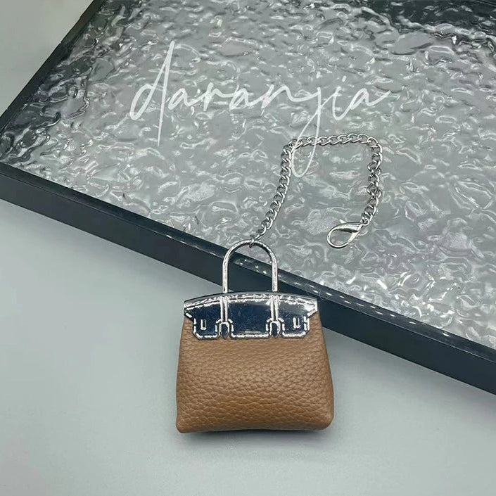 1+1 Free Birkin Inspired Mini Hand Bag - Small Bag Charm Keychain with Metal Chain