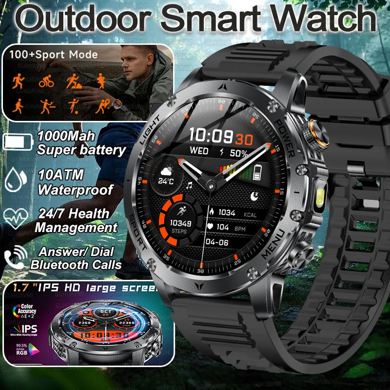 Smart Watch Military Grade Outdoor Fitness Tracker 10ATM Waterproof 100 Plus Sports Modes Fall 2025 Gift