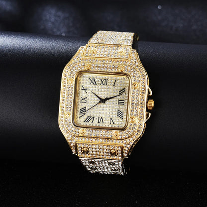 Goldene Uhr Strass Armband Unisex Armbanduhr Feiertag 2025 Funkelnd Quarz Statement Geschenk