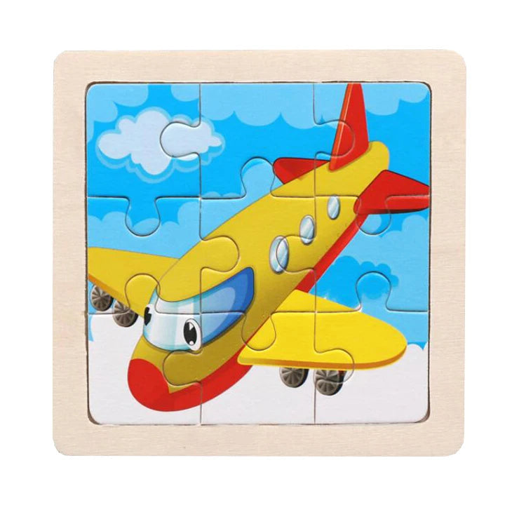 Kids Wooden Jigsaw Puzzle - Montessori Cartoon Animal Vehicle Educational Toy for Children