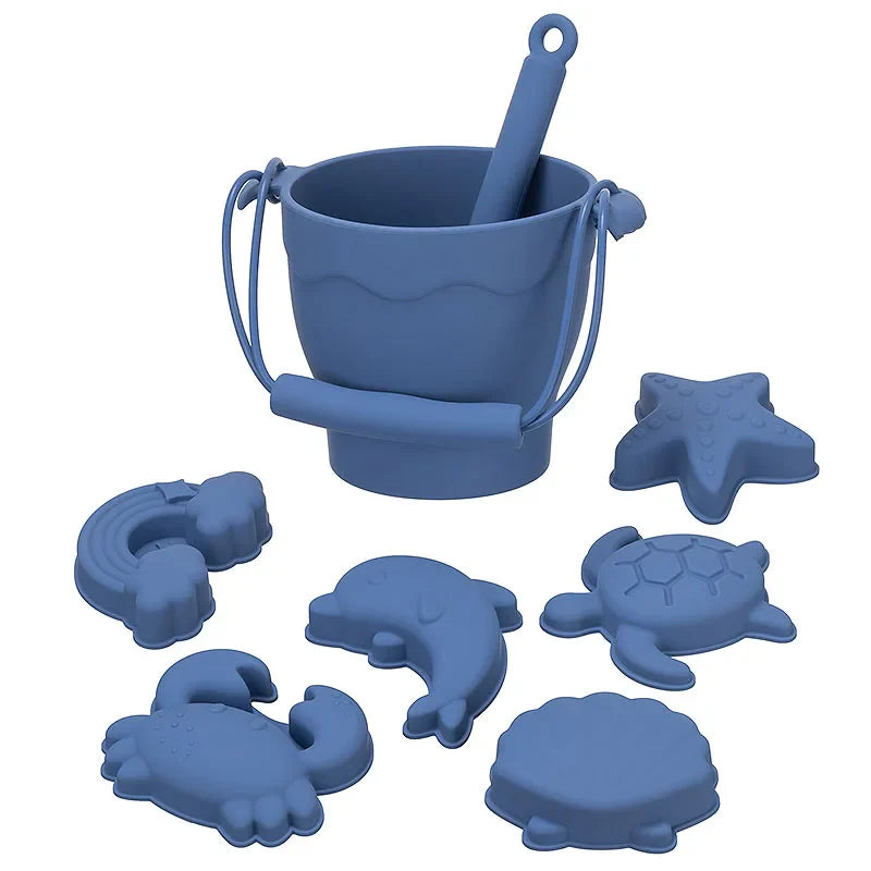 Silikon Strandspielzeug Set 8-teilig Eimer und Formen Kinder Sandspiel Sommer 2025 Flexibel Einfach zu Reinigen Sicheres Geschenk