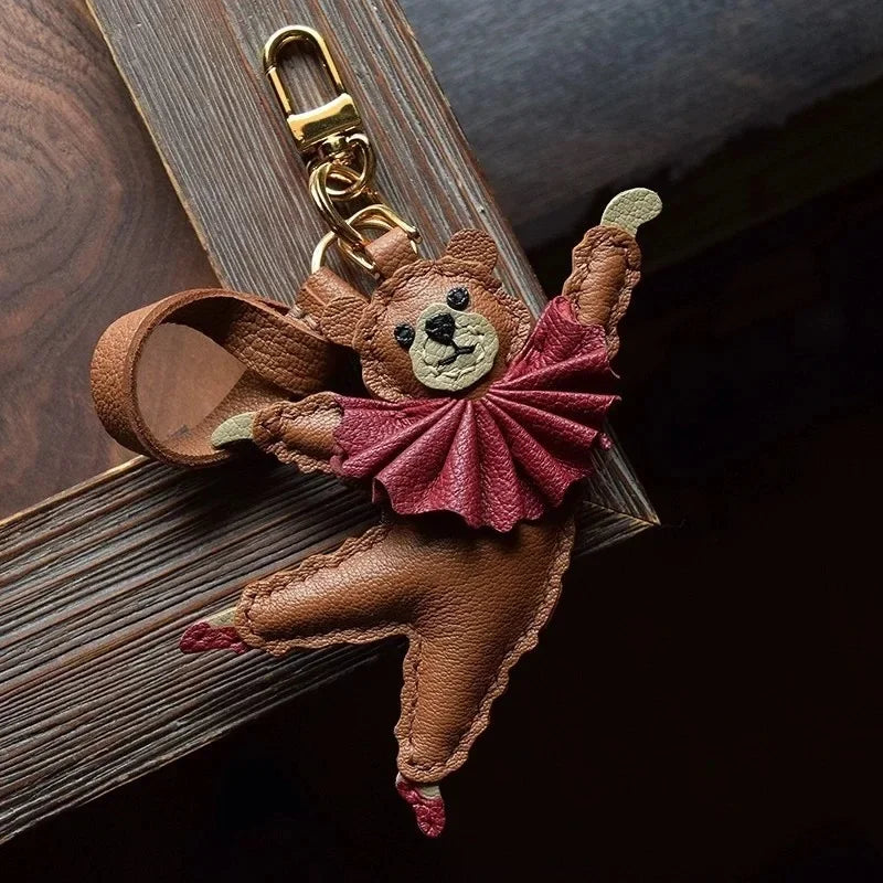 PU Leather Bag Charm Personal Dancing Bear Keychain Gift