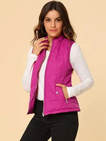 Lightweight Women Quilted Vest - Stand Collar Cotton Winter