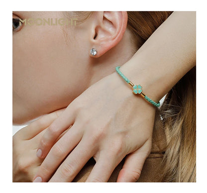 Firekløver flettet lær lykke armbånd gave