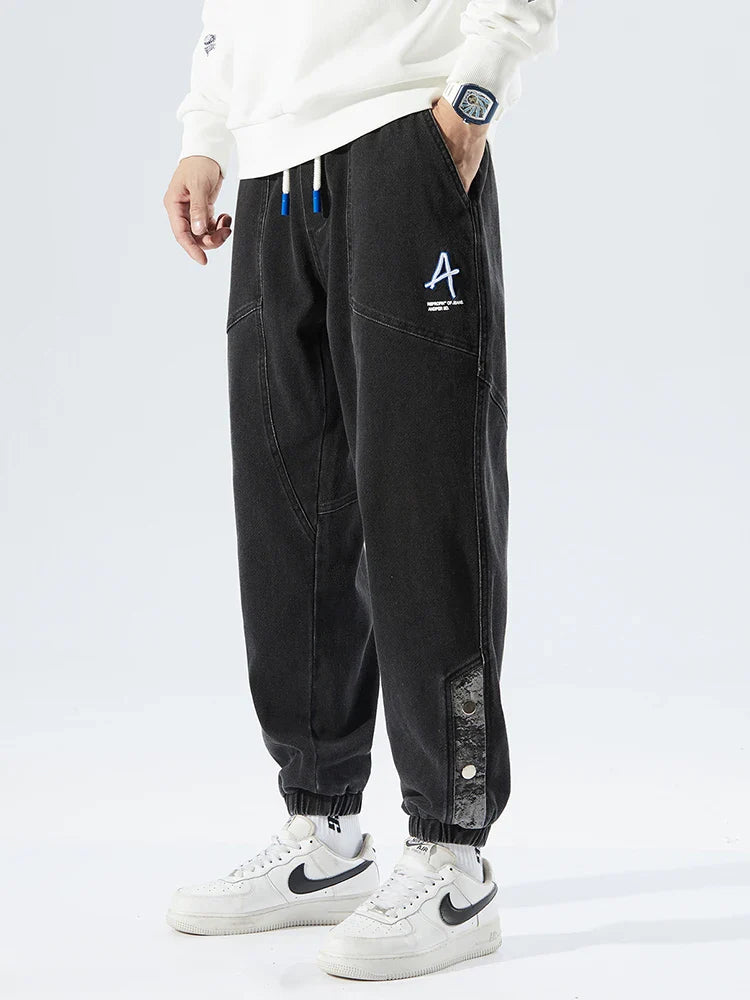 Strækbare afslappede herre denim joggers - løstsiddende tilspidsede, denim