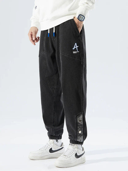 Strækbare afslappede herre denim joggers - løstsiddende tilspidsede, denim