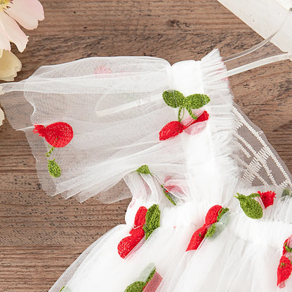 Vestito morbido per bambina – stile principessa, lunghezza al ginocchio con stampa frutta, acetato, festa di compleanno