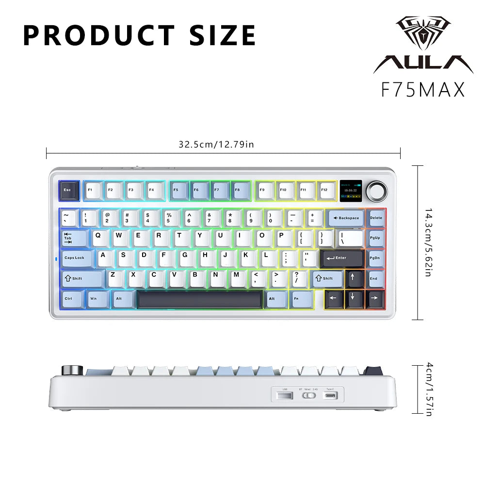 Teclado mecánico para juegos 75% Hot Swap RGB TFT inalámbrico