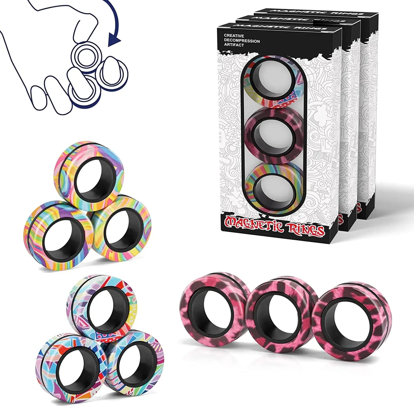 Magnetic Fidget Rings Set 3Pcs Stress Relief Spinner