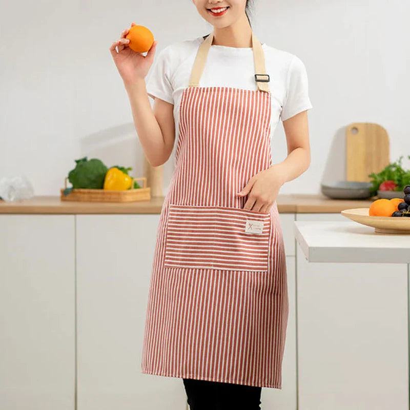 Kitchen Apron Cotton Linen Japanese Striped Apron Fall 2025 Breathable Large Pocket Eco Friendly Cooking