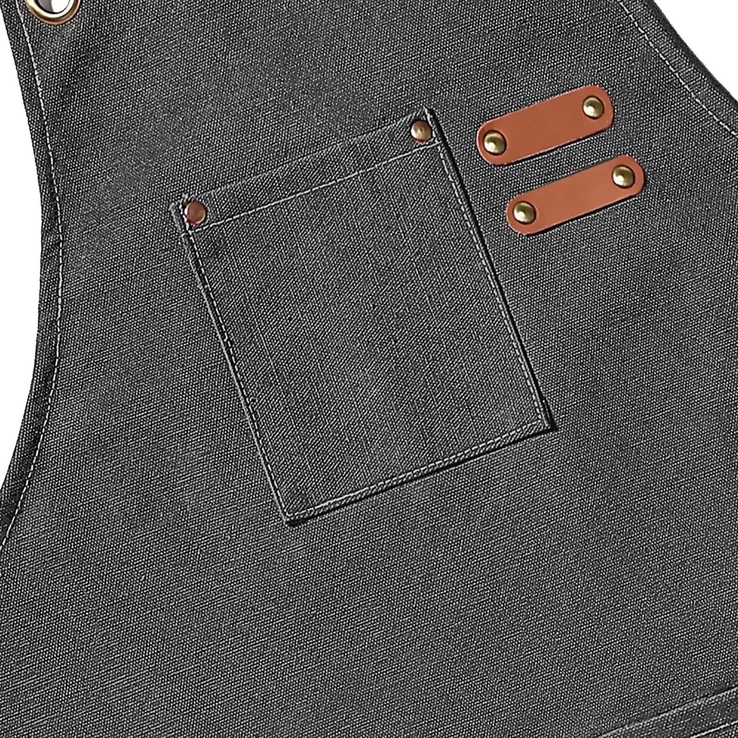 Grembiule da chef in tela con spallacci incrociati, grembiule da lavoro con rifiniture in pelle e tasche Autunno 2025 resistente per barbecue e officina