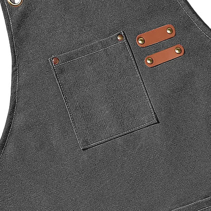 Grembiule da chef in tela con spallacci incrociati, grembiule da lavoro con rifiniture in pelle e tasche Autunno 2025 resistente per barbecue e officina