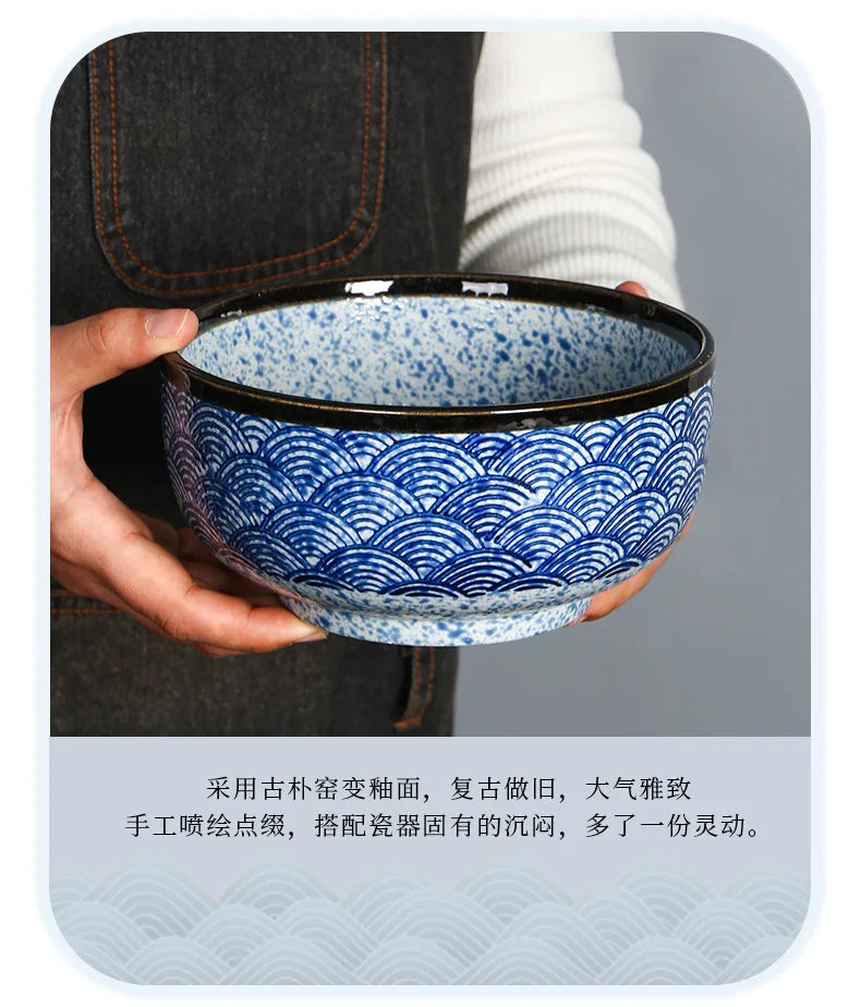 Ciotola per noodle Qinghai Wave dipinta a mano Ciotola in ceramica vintage
