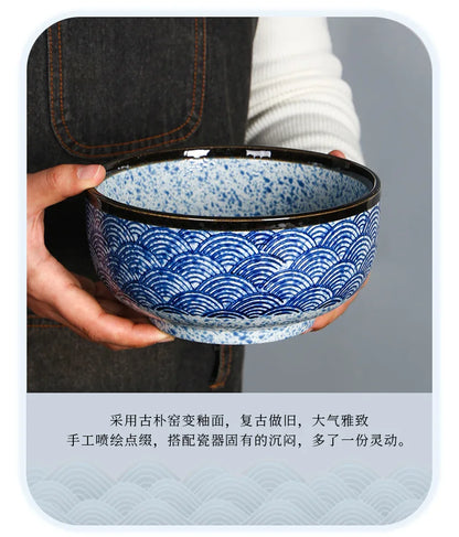 Ciotola per noodle Qinghai Wave dipinta a mano Ciotola in ceramica vintage