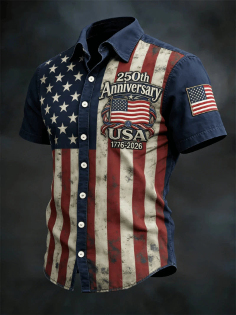 Soft Men's Hawaiian Shirt - Casual Short-Sleeve, 250th Anniversary USA Flag Design, Fourth Of July