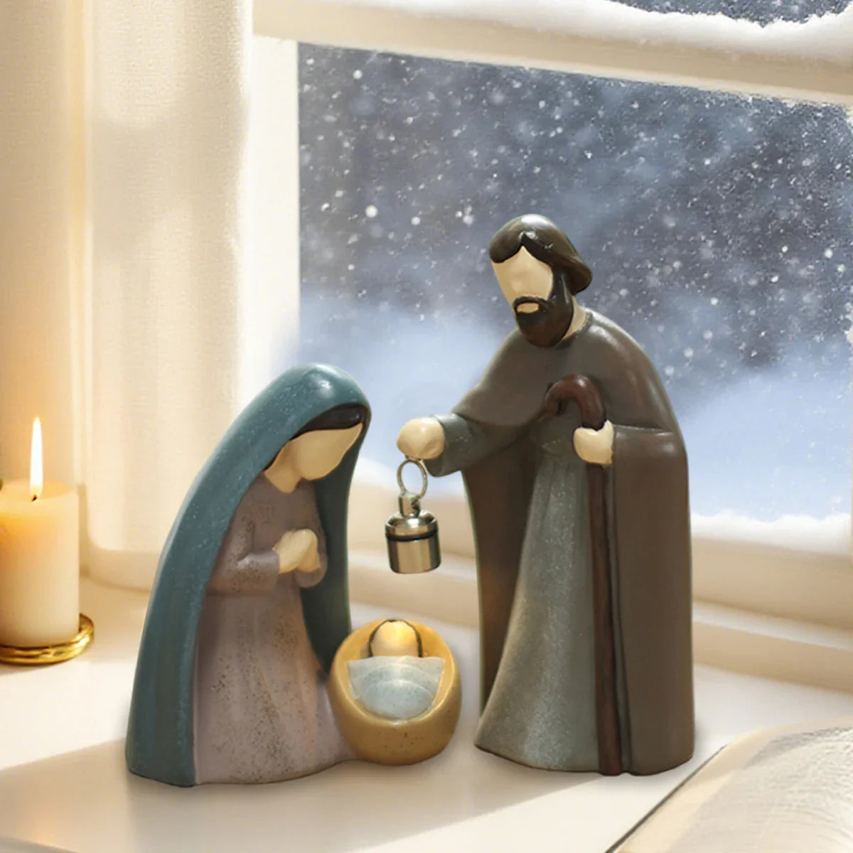 Nativity Scene Lanterns Resin Holy Family Figurines Luminous Christmas 2025 Prayerful Display