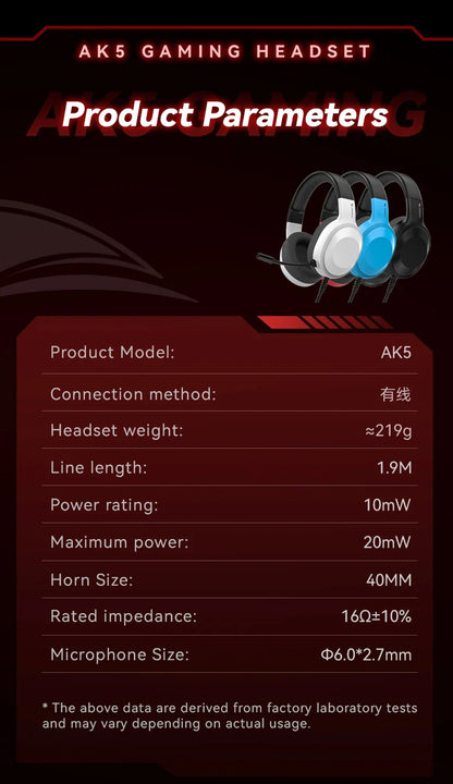 Gaming Headset Wired Lightweight With Omnidirectional Mic