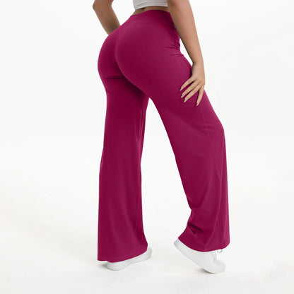 Zachte en flatterende dames yogabroek - midtaille rechte pijp, nylon/elastaan mix, voor sportschool en pilates
