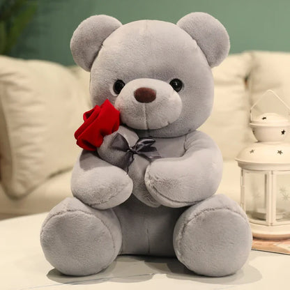 Teddy Bear Plush With Rose White Kawaii Stuffed Doll Romantic Valentines Day Gift 2026