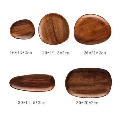 5Pcs Wooden Storage Tray - Acacia Wood Irregular Oval Tableware, Solid Food Container