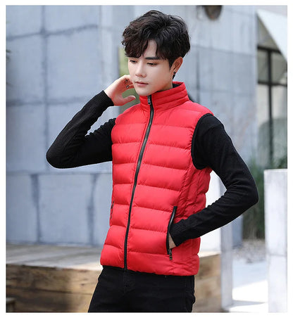 Insulating Men's Puffer Vest - Quilted Cotton Blend, Winter