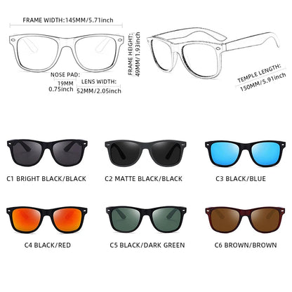 Classic Square Polarized Sunglasses for Men Women Retro Black Summer Driving Shades