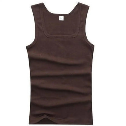 Breathable men's cotton tank top – slash neck, casual fit, solid, summer knit vest