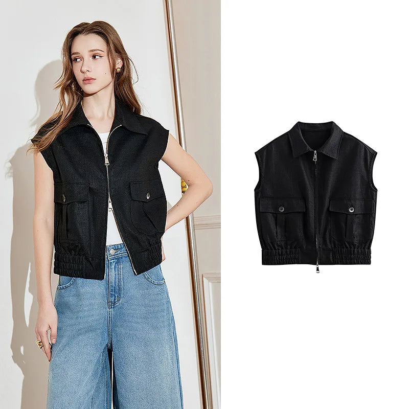 Lightweight Women's Sleeveless Jacket - Linen Cotton, Spring