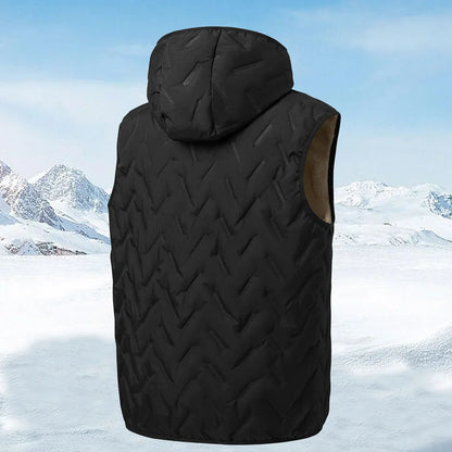 Warm Mens Hooded Down Vest - Quilted Fleece Lined Travel