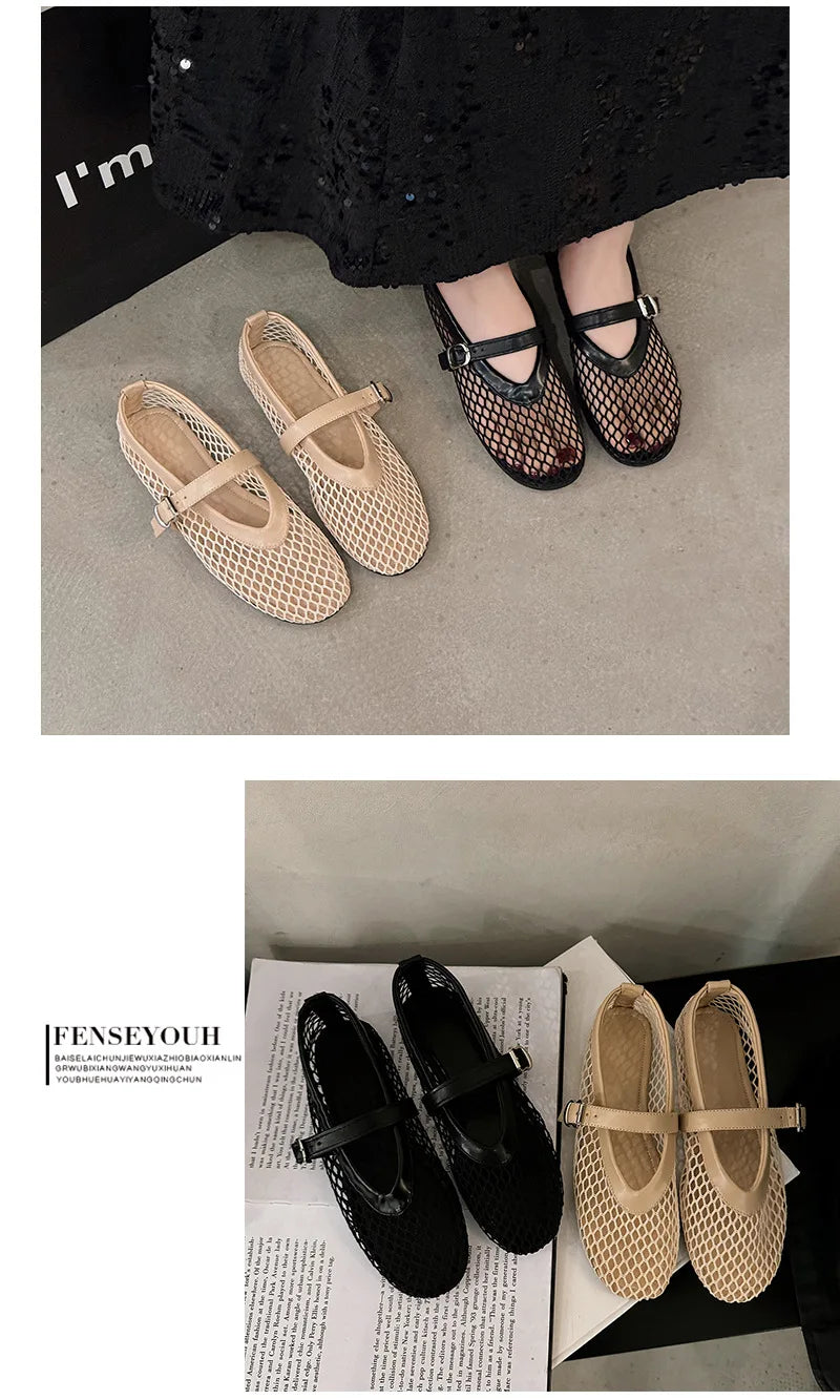 Bailarinas de malla transpirables para mujer - Punta redonda con tiras