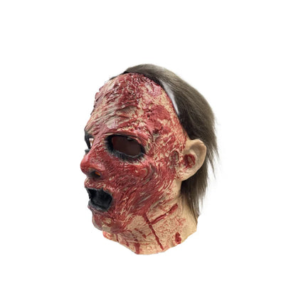 Bloedige slagersmasker van latex met horrortrauma en uitlopende bloeddetails voor volwassenen, Halloween 2026