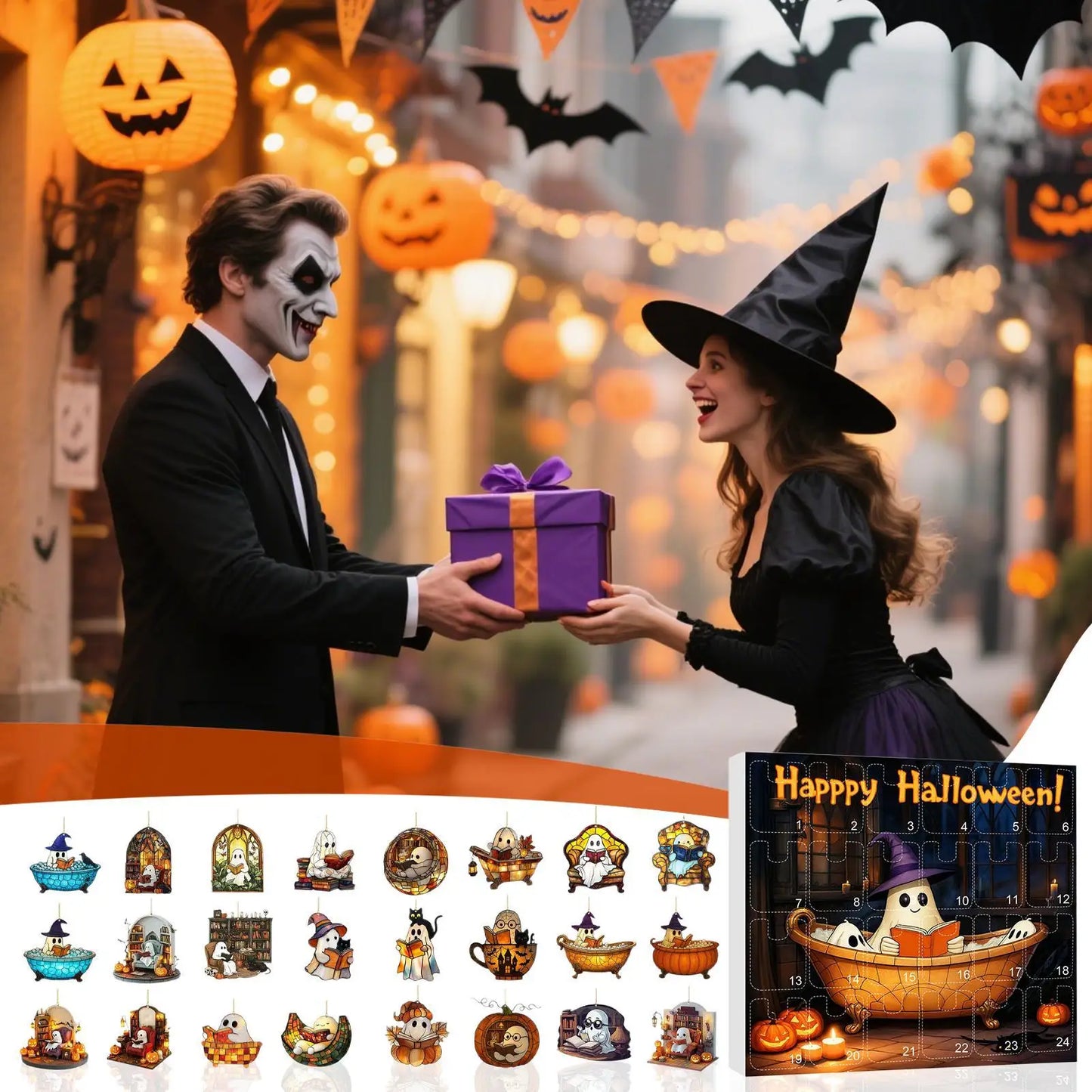 Calendario de Adviento de Halloween 24 Días Colgante de Fantasma Decoración