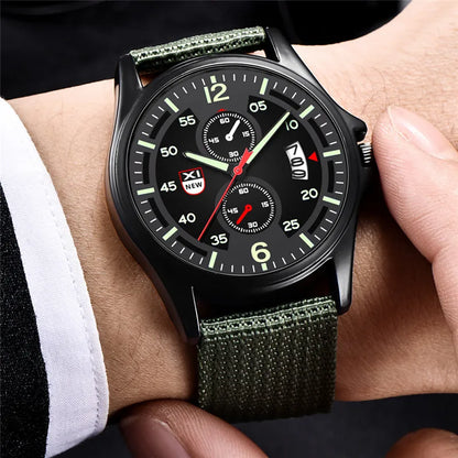 Nylon Band Military Quartz Watch With Date Display