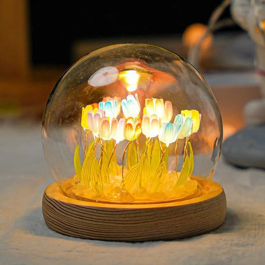 Handmade LED Tulip Flower Night Light - DIY Decorative Lamp for Bedroom, A Perfect Valentine's Day Gift