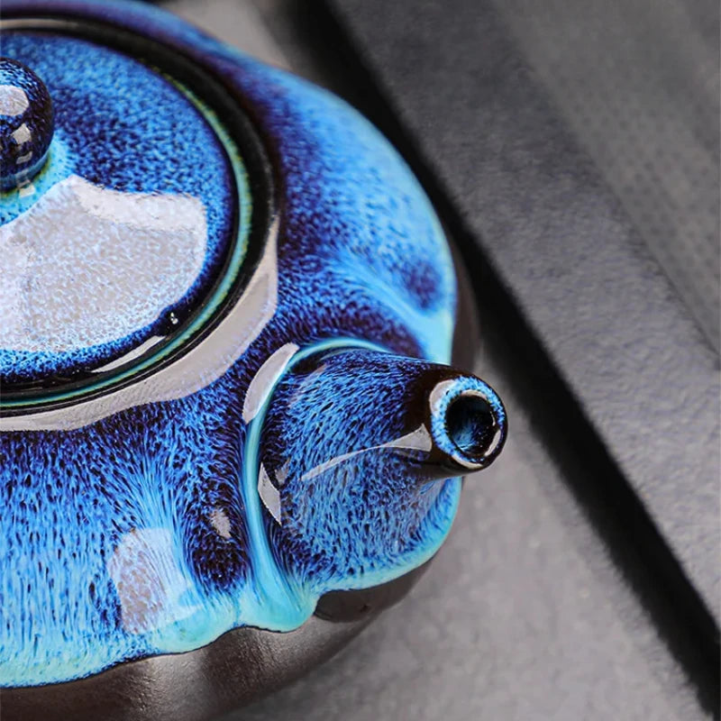 Jun Kiln Ceramic Tea Set With Gift Box Blue Premium Glaze