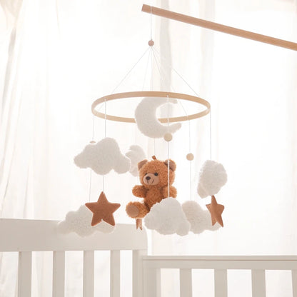 Wooden Crib Mobile Felt Bear Musical Newborn Sensory Toys