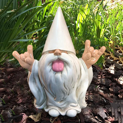 Statua Gnomo da Giardino in Resina Divertente con Lingua Fuori Ornamento Esterno per Decorazione Patio Accento Cortile Tutte le Stagioni