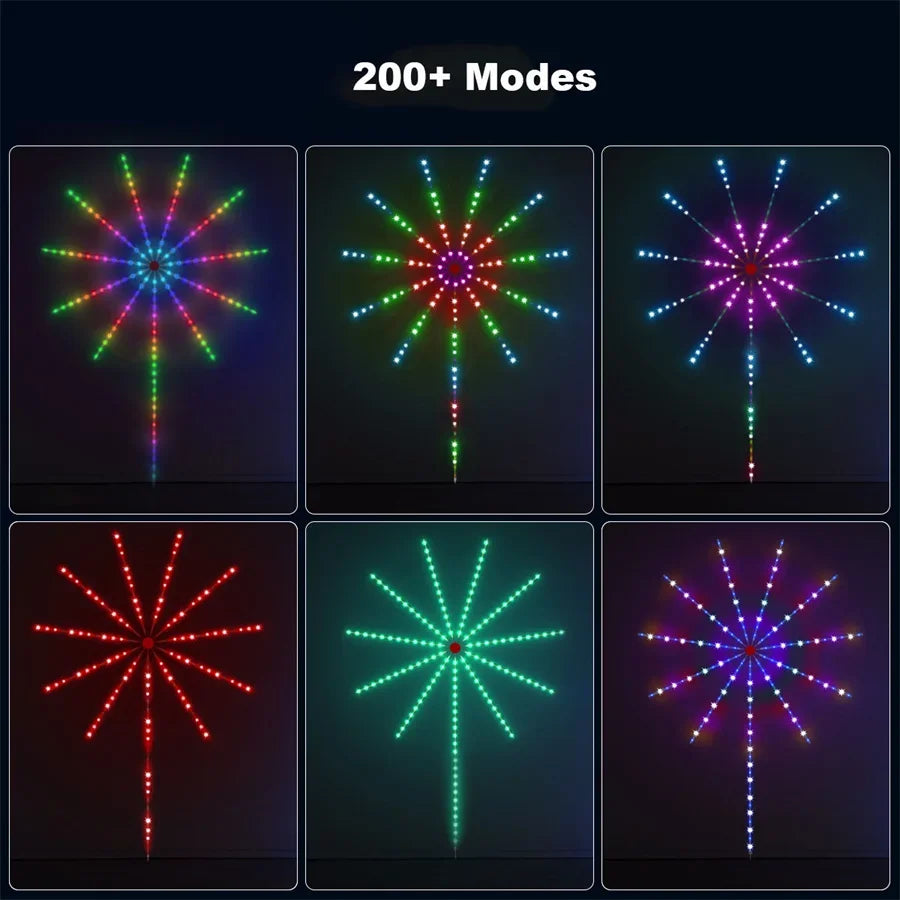 Smart RGB Firework LED String Christmas Lights - App Controlled Starburst Fairy Lights with Music Sync for Parties, Weddings, and Holiday Decor