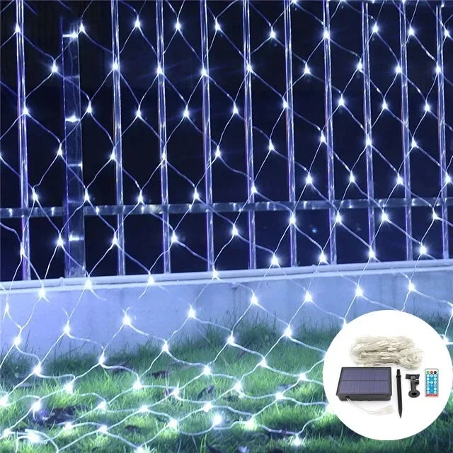 Solar-Powered LED Net Curtain Lights - 8 Modes Waterproof String Fairy Lights for Holiday Decorations, Christmas, Weddings & Outdoor Events