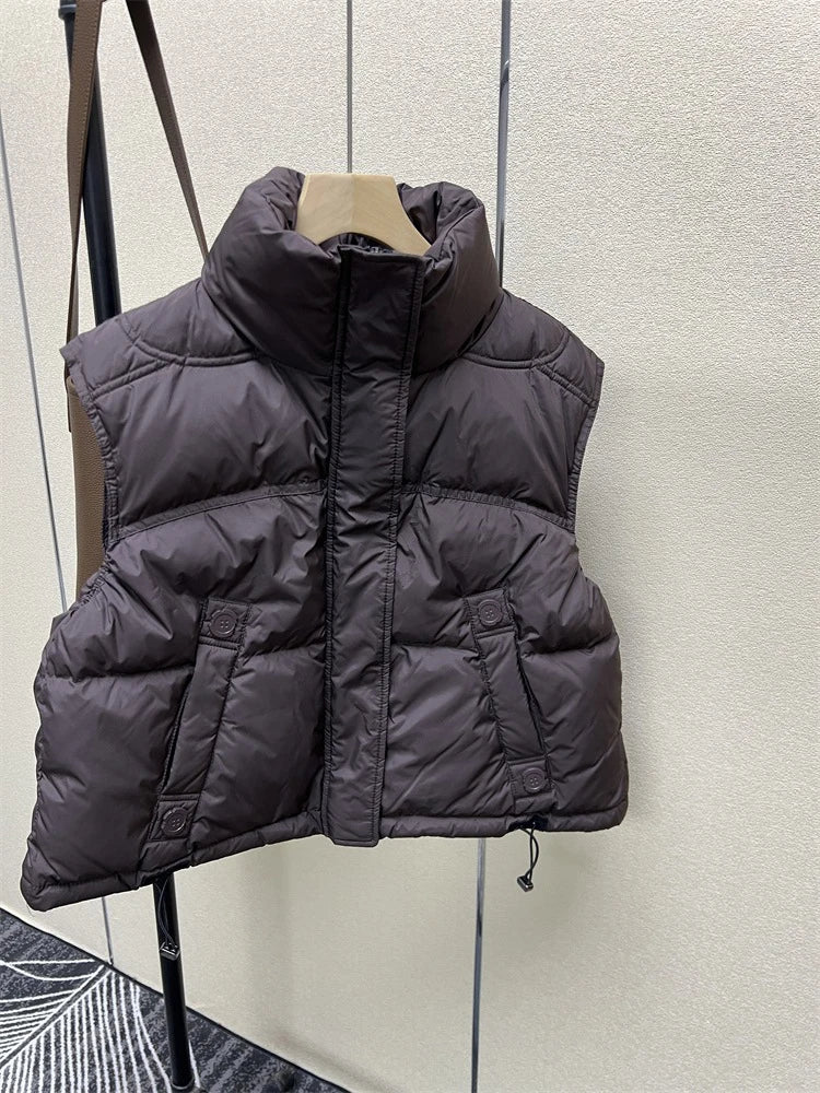 Warm Women’s Down Vest - Stand Collar, Duck Down, Winter