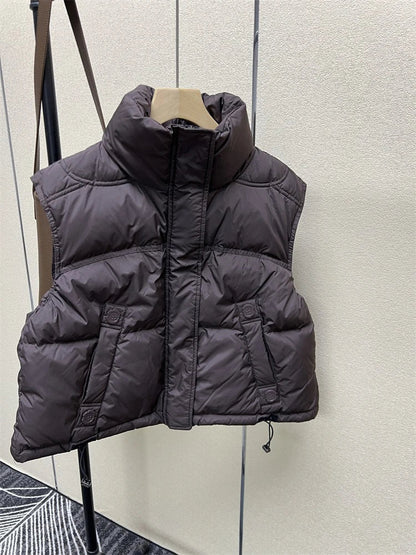 Warm Women’s Down Vest - Stand Collar, Duck Down, Winter