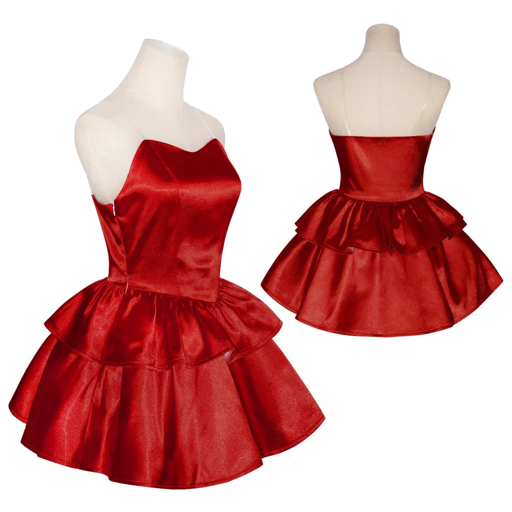 Perfect Blue Mima anime-cosplaykostuum, rode tubetopjurk met haarband, kousen en handschoenen voor vrouwen 2026