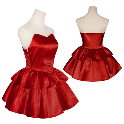 Perfect Blue Mima anime-cosplaykostuum, rode tubetopjurk met haarband, kousen en handschoenen voor vrouwen 2026