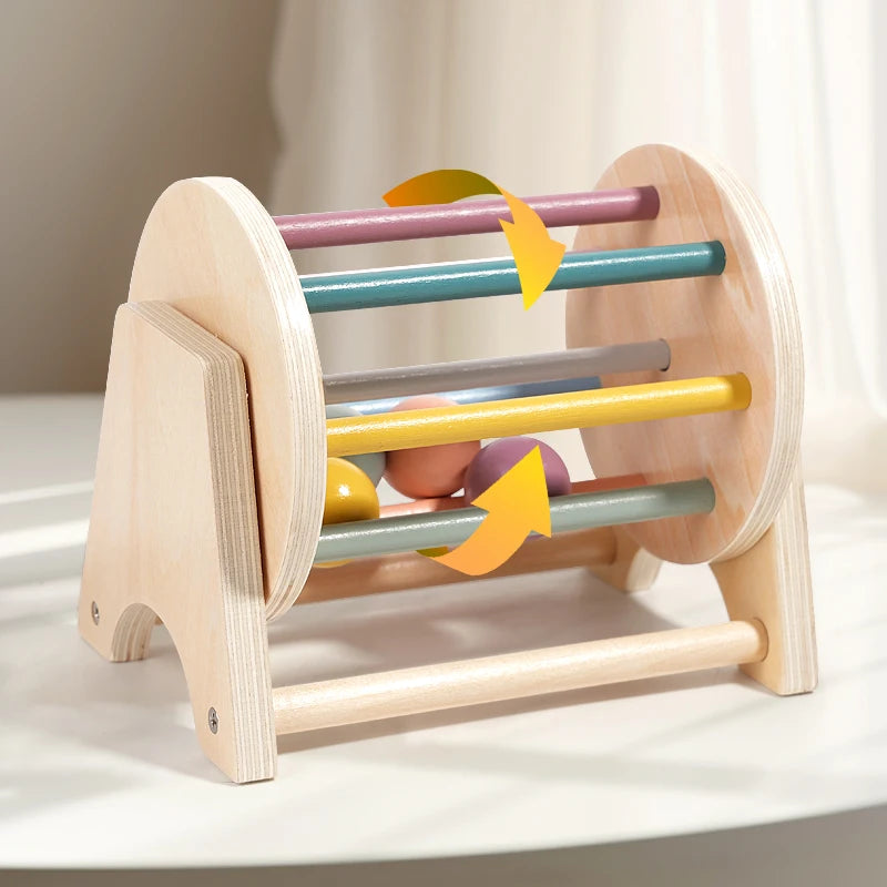 Montessori Wooden Busy Drum Newborn Sensory Toys Learning