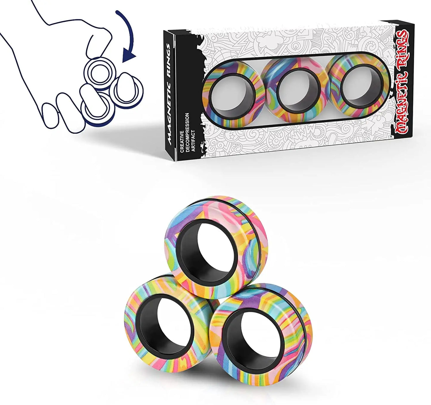 Magnetic Fidget Rings Set 3Pcs Stress Relief Spinner