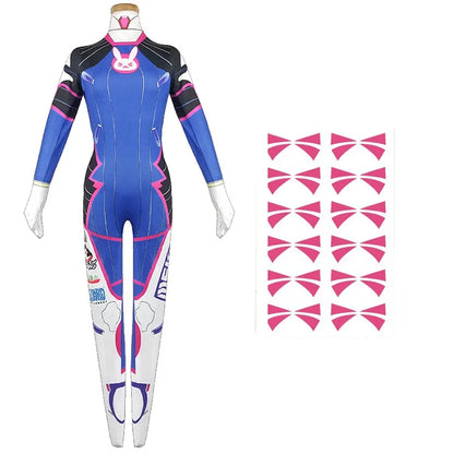 Overwatch DVa Meka Pilot Zentai Jumpsuit Cosplay Costume Set with Wig Headphones and Gun Props 2026