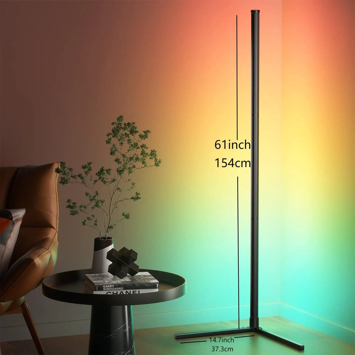 Smart RGB LED Corner Floor Lamp - 155CM Adjustable Mood Lighting with App & Voice Control, Perfect for Living Room Ambiance