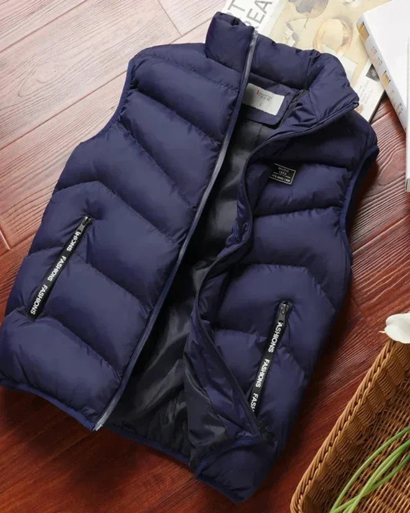 Warm Men’s Puffer Vest - Short Quilted, Polyester, Winter