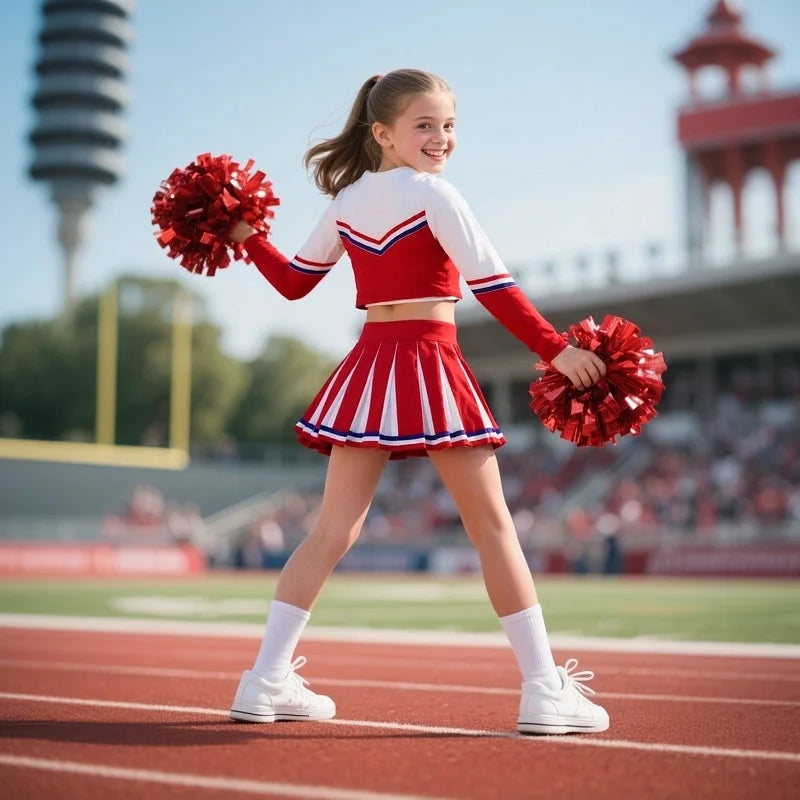 Girls Cheerleader Printed Letter T-Shirt and Skirt Cosplay Costume Set Ages 3–12 Halloween 2026
